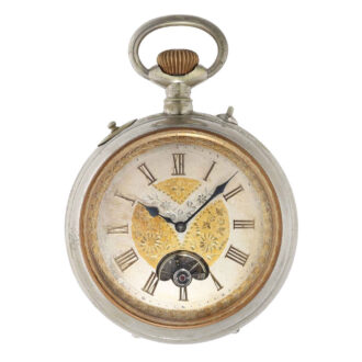 Large, rare Swiss nickel watch with visible balance Circa 1890