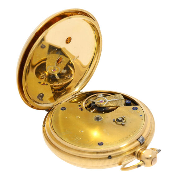 English gold precision watch with power reserve display Circa 1871 English gold precision watch with power reserve display Circa 1871