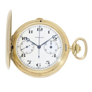 High-quality Swiss gold hunting cased lever chronograph Circa 1932