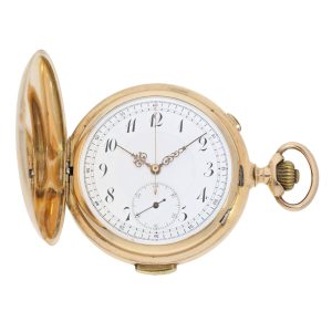 Swiss 14K gold hunting cased repeating chronograph Circa 1900