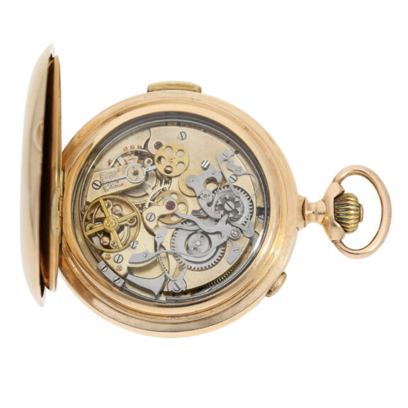 Swiss 14K gold hunting cased repeating chronograph Circa 1900 Swiss 14K gold hunting cased repeating chronograph Circa 1900