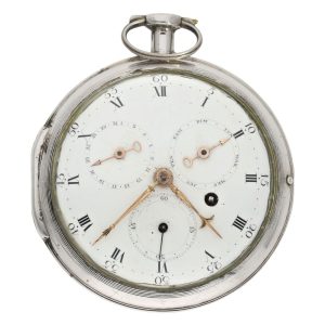 French silver open faced verge calendar watch Circa 1780