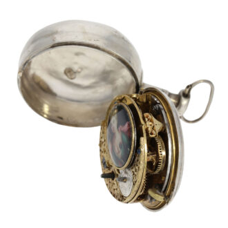 German silver watch with enamelled verge cock Circa 1700-1715