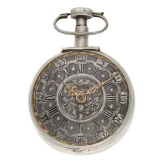 German silver watch with enamelled verge cock Circa 1700-1715