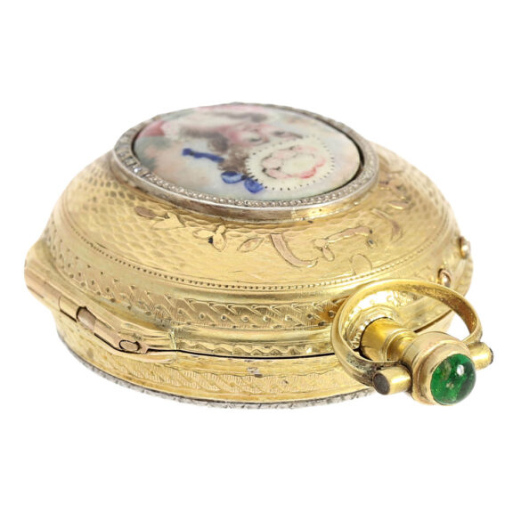 Swiss gold, enamel, gemstone and diamond-set verge Circa 1760 Swiss gold, enamel, gemstone and diamond-set verge Circa 1760