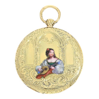 French 18K gold and enamel cylinder watch Circa 1830-1840