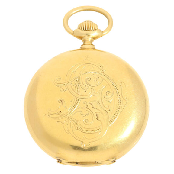 Swiss 18K gold hunting cased lever pocket watch Circa 1900 Swiss 18K gold hunting cased lever pocket watch Circa 1900