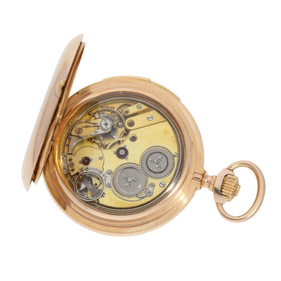 Swiss rose gold hunting cased minute repeating lever Circa 1900 Swiss rose gold hunting cased minute repeating lever Circa 1900