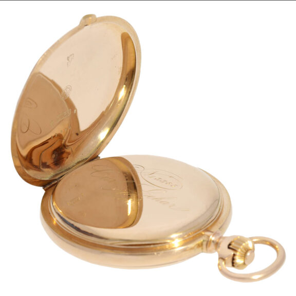 Swiss rose gold hunting cased minute repeating lever Circa 1900 Swiss rose gold hunting cased minute repeating lever Circa 1900
