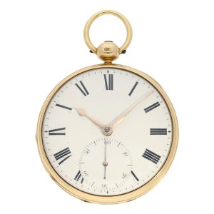 early English 18 carat gold open faced lever deck watch, circa 1830