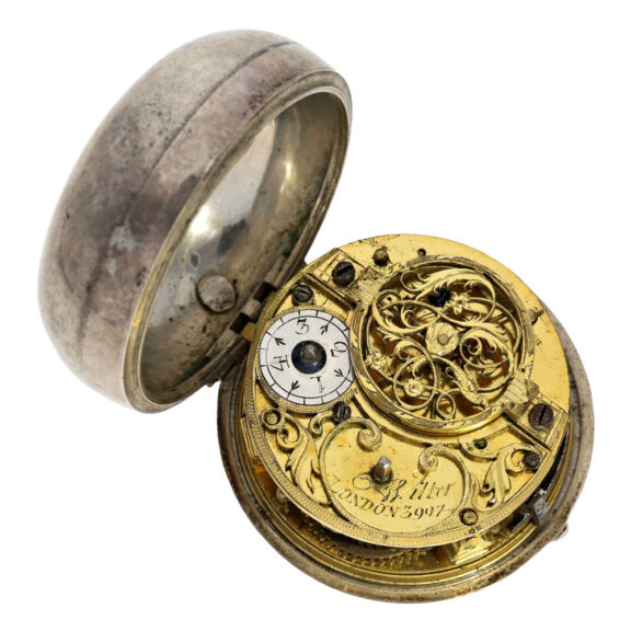 English silver pair cased repoussé verge watch Circa 1760 English silver pair cased repoussé verge watch Circa 1760