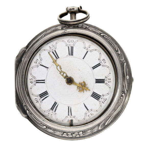 English silver pair cased repoussé verge watch Circa 1760 English silver pair cased repoussé verge watch Circa 1760