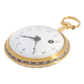 French 18K gold and enamel open faced verge watch Circa 1780