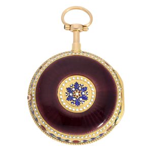 French 20K gold and enamel quarter repeating verge Circa 1780