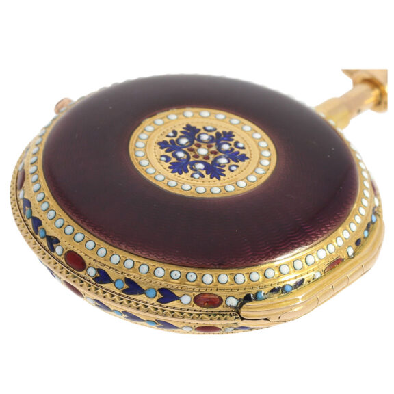 French 20K gold and enamel quarter repeating verge Circa 1780 French 20K gold and enamel quarter repeating verge Circa 1780