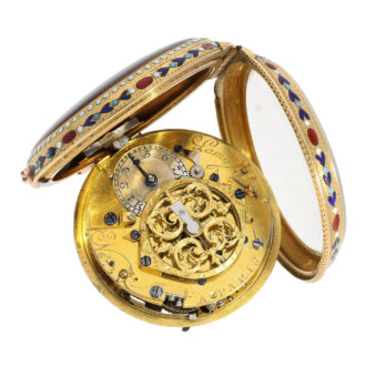 French 20K gold and enamel quarter repeating verge Circa 1780 French 20K gold and enamel quarter repeating verge Circa 1780