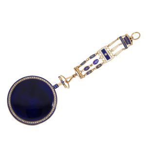 Swiss rose gold, enamel and pearl-set verge with chatelaine Circa 1790