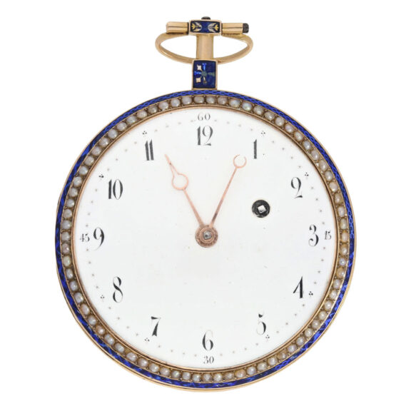Swiss rose gold, enamel and pearl-set verge with chatelaine Circa 1790 Swiss rose gold, enamel and pearl-set verge with chatelaine Circa 1790