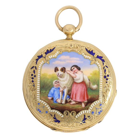 Early Swiss 18K gold and enamel cylinder watch Circa 1858