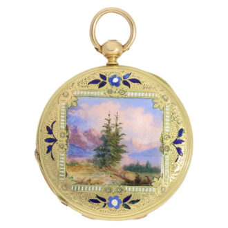 Early Swiss 18K gold and enamel cylinder watch Circa 1858