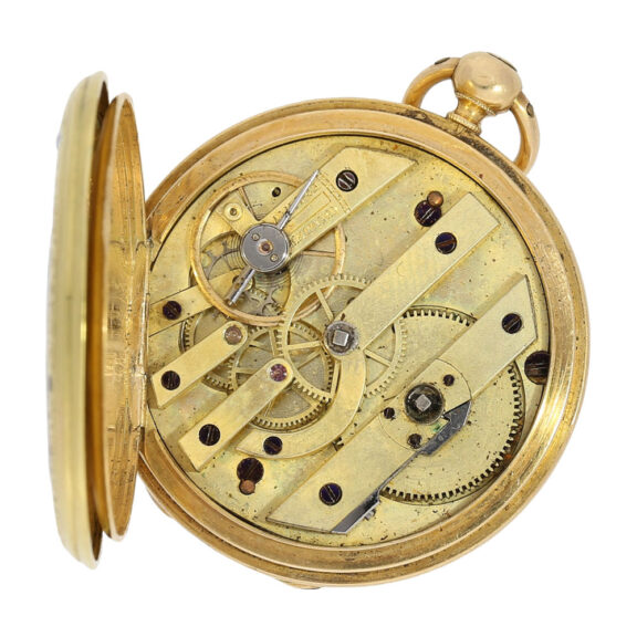 Early Swiss 18K gold and enamel cylinder watch Circa 1858 Early Swiss 18K gold and enamel cylinder watch Circa 1858