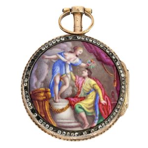 French 18K rose gold open faced verge pocket watch Circa 1765