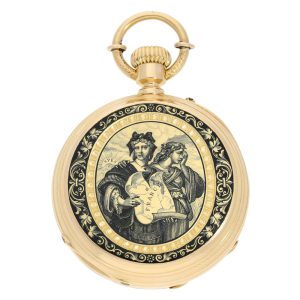 Swiss 18K gold, en grisaille enamel lever watch Circa 1860