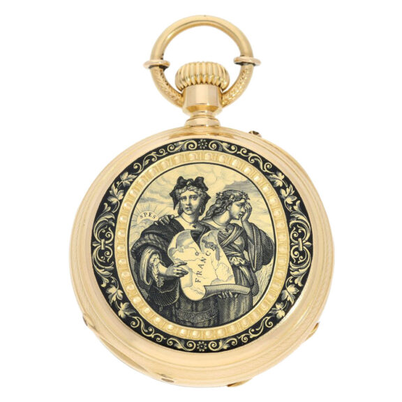 Swiss 18K gold, en grisaille enamel lever watch Circa 1860