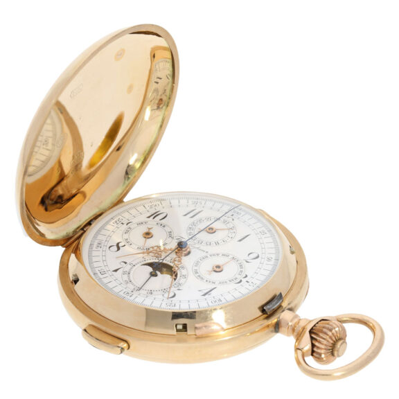 Swiss gold hunting cased complicated precision watch Circa 1895 Swiss gold hunting cased complicated precision watch Circa 1895