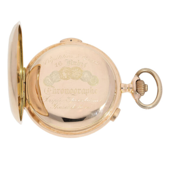 Large Swiss 14K rose gold hunting cased lever watch Circa 1900 Large Swiss 14K rose gold hunting cased lever watch Circa 1900