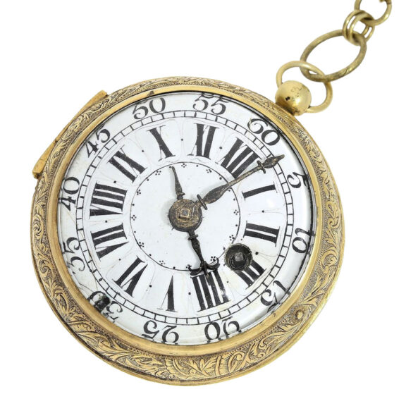 Fine French engraved gilt Louis XIV oignon watch Circa 1710 Fine French engraved gilt Louis XIV oignon watch Circa 1710