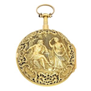 English gold pair cased repeating repoussé verge watch Circa 1730