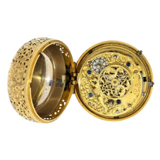 English gold pair cased repeating repoussé verge watch Circa 1730
