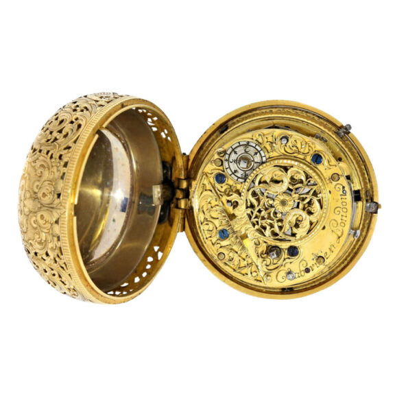 English gold pair cased repeating repoussé verge watch Circa 1730 English gold pair cased repeating repoussé verge watch Circa 1730