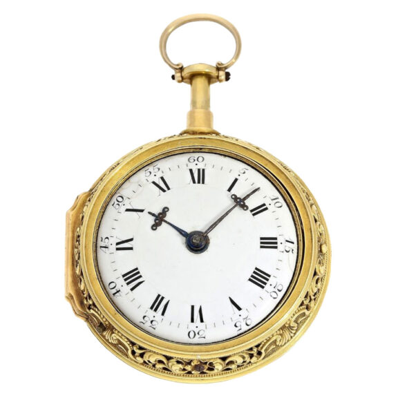 English gold pair cased repeating repoussé verge watch Circa 1730 English gold pair cased repeating repoussé verge watch Circa 1730