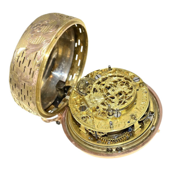 English repoussé gold hour repeating verge watch Circa 1760 English repoussé gold hour repeating verge watch Circa 1760