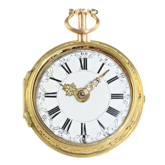 English repoussé gold hour repeating verge watch Circa 1760 English repoussé gold hour repeating verge watch Circa 1760