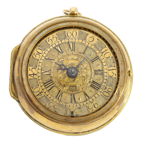 lnteresting English gold-plated oignon watch with date Circa 1700 lnteresting English gold-plated oignon watch with date Circa 1700