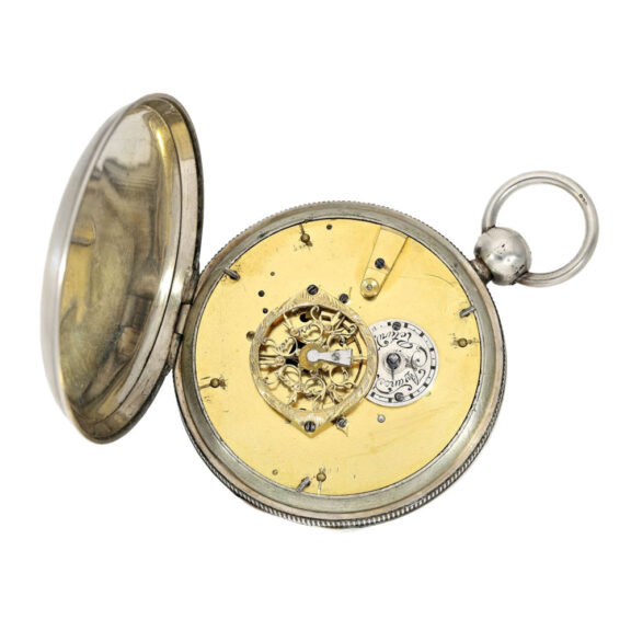 Large Swiss silver verge with 7 complications Circa 1800 Large Swiss silver verge with 7 complications Circa 1800