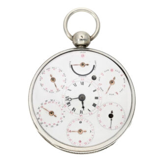 Large Swiss silver verge with 7 complications Circa 1800