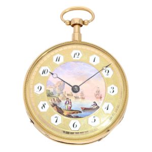 Swiss gold and enamel quarter repeating musical watch Circa 1820