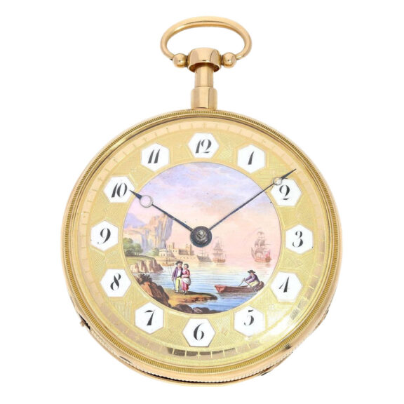 Swiss gold and enamel quarter repeating musical watch Circa 1820 Swiss gold and enamel quarter repeating musical watch Circa 1820