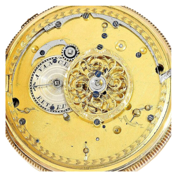 Swiss gold skeletonized repeating Jacquemart automaton Circa 1810 Swiss gold skeletonized repeating Jacquemart automaton Circa 1810