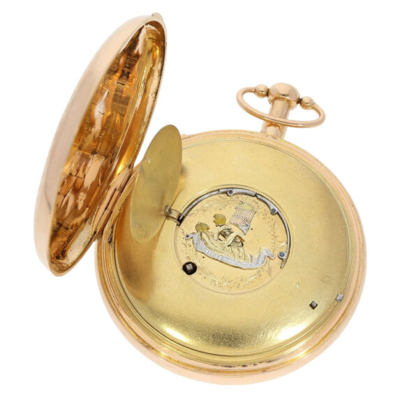 Swiss rose gold verge with carrillon and four automata Circa 1820 Swiss rose gold verge with carrillon and four automata Circa 1820