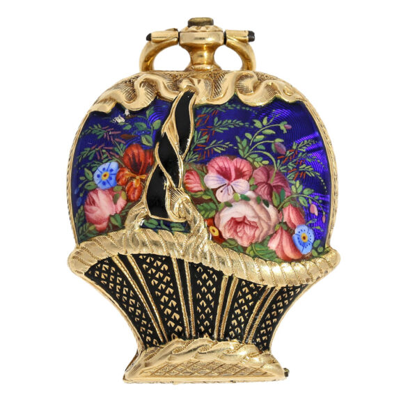 Swiss 18K gold and enamel gem-set form watch Circa 1850 Swiss 18K gold and enamel gem-set form watch Circa 1850