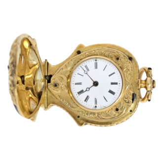 Swiss 18K gold and enamel gem-set form watch Circa 1850