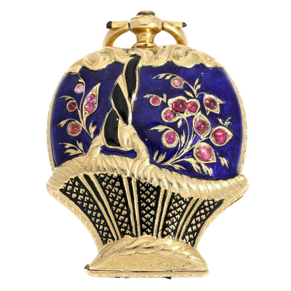 Swiss 18K gold and enamel gem-set form watch Circa 1850