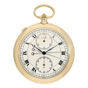 Swiss gold split-seconds lever chronograph with counter Circa 1925