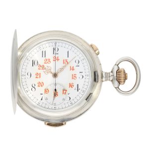 Swiss silver hunting cased repeating lever chronograph Circa 1900