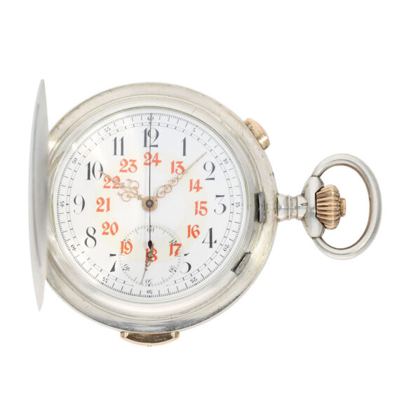 Swiss silver hunting cased repeating lever chronograph Circa 1900